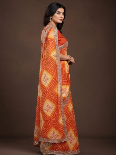 Bandhani Printed Chiffon Saree with Embroidered Border Printed Sarees