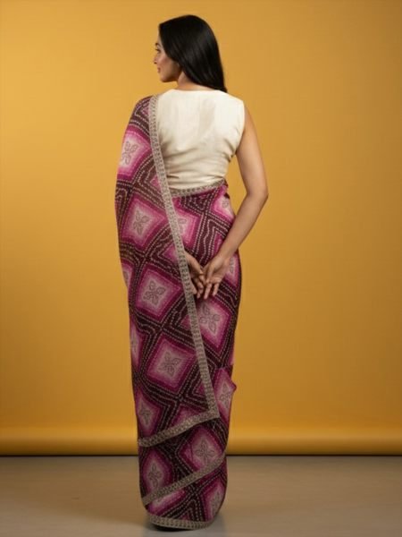 Bandhani Printed Chiffon Saree with Embroidered Border Printed Sarees