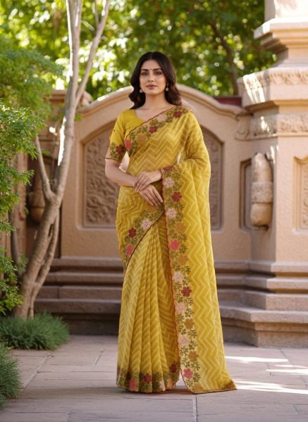 Bandhani Printed Cotton Silk Saree with Embroidery Work Border