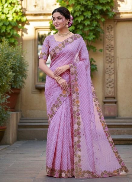 Bandhani Printed Cotton Silk Saree with Embroidery Work Border