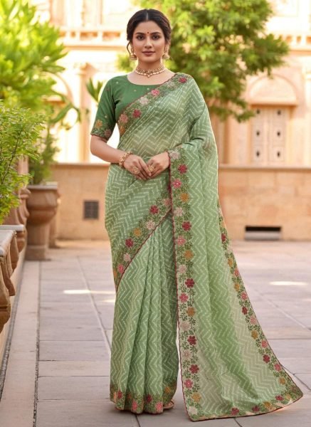 Bandhani Printed Cotton Silk Saree with Embroidery Work Border