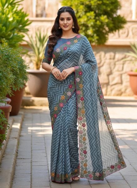 Bandhani Printed Cotton Silk Saree with Embroidery Work Border