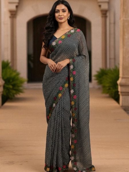 Bandhani Printed Cotton Silk Saree with Embroidery Work Border Saree