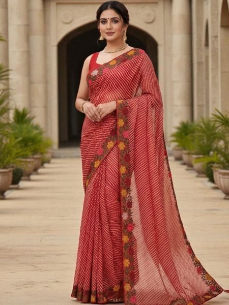 Bandhani Printed Cotton Silk Saree with Embroidery Work Border Saree