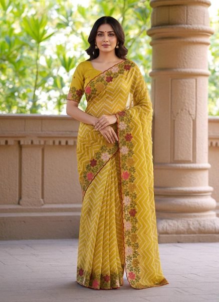 Bandhani Printed Cotton Silk Saree with Embroidery Work Border Saree