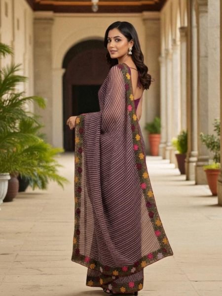 Bandhani Printed Cotton Silk Saree with Embroidery Work Border Cotton Sarees