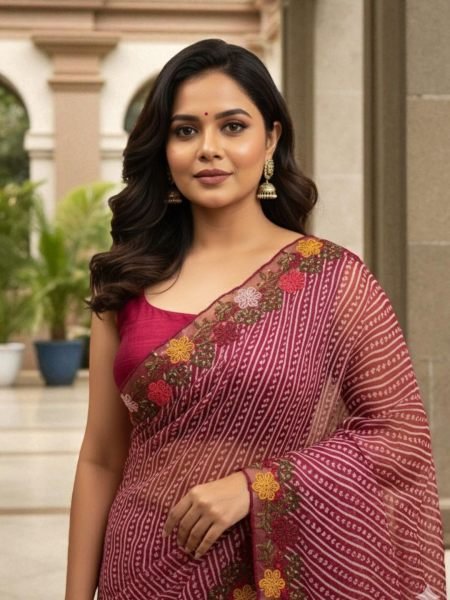 Bandhani Printed Cotton Silk Saree with Embroidery Work Border Cotton Sarees