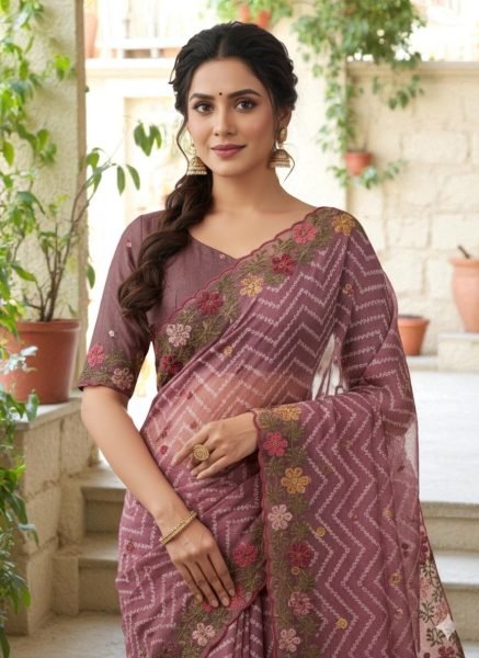 Bandhani Printed Cotton Silk Saree with Embroidery Work Border Cotton Sarees