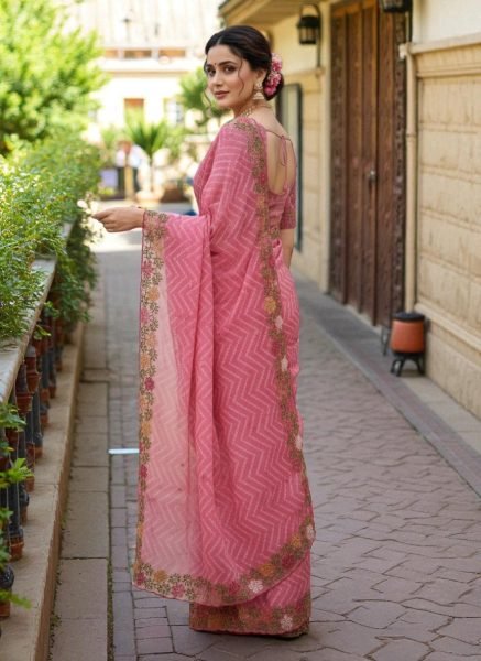 Bandhani Printed Cotton Silk Saree with Embroidery Work Border Cotton Sarees