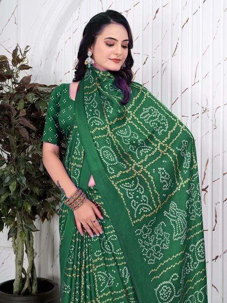 Bandhani Printed Satin Silk Saree for Party Look Printed Sarees