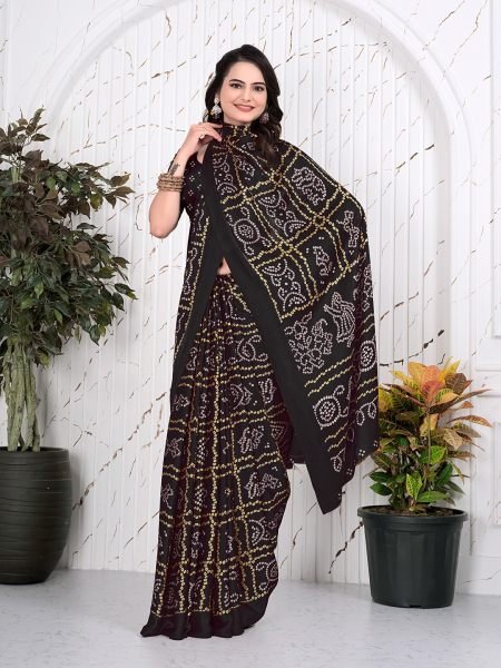 Bandhani Printed Satin Silk Saree for Party Look Printed Sarees