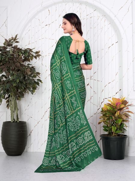Bandhani Printed Satin Silk Saree for Party Look Printed Sarees