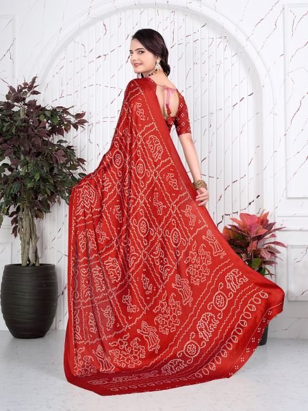 Bandhani Printed Satin Silk Saree for Party Look Printed Sarees