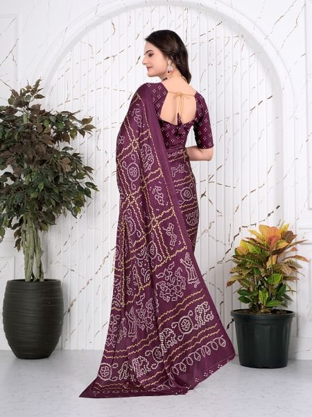 Bandhani Printed Satin Silk Saree for Party Look Printed Sarees