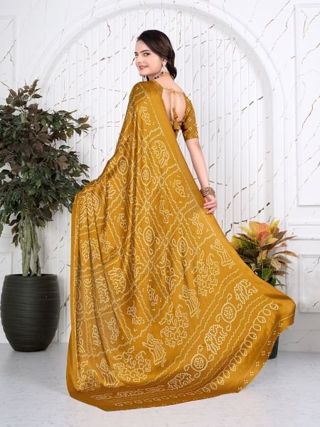 Bandhani Printed Satin Silk Saree for Party Look Printed Sarees