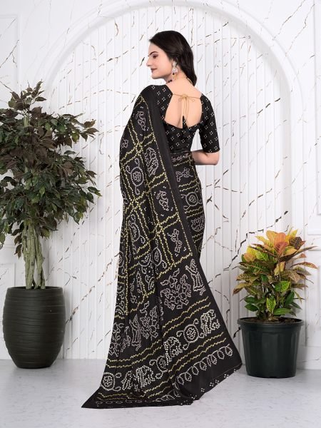 Bandhani Printed Satin Silk Saree for Party Look Printed Sarees