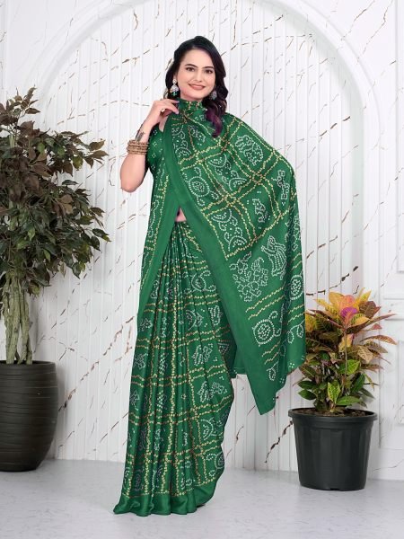 Bandhani Printed Satin Silk Saree for Party Look Printed Sarees
