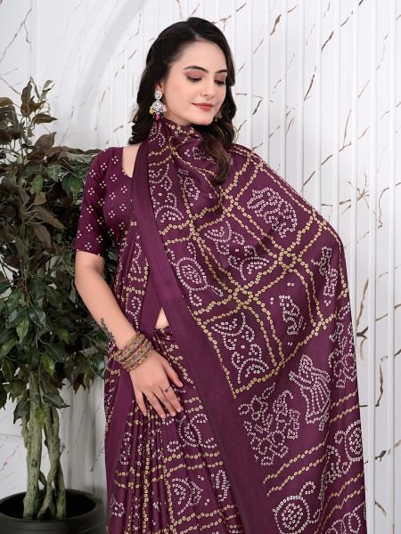 Bandhani Printed Satin Silk Saree for Party Look Printed Sarees