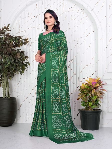Bandhani Printed Satin Silk Saree for Party Look Printed Sarees