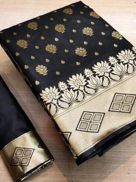 Black Banarasi Pure Silk Saree with Gold Zari for Weddings Sale