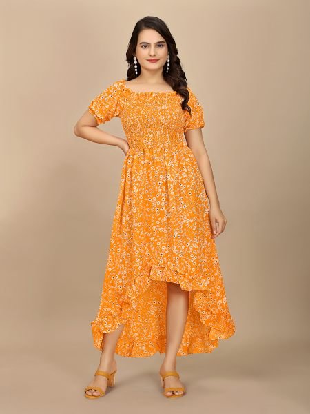 Black Floral Elegance Puff Sleeve High Low Maxi Dress with Elastic Closure Dresses