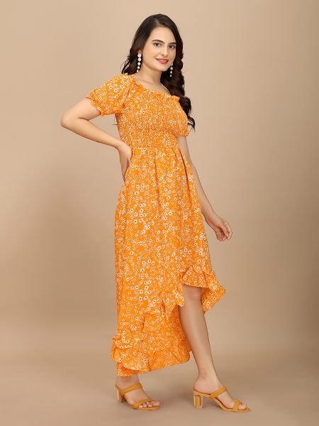 Black Floral Elegance Puff Sleeve High Low Maxi Dress with Elastic Closure Dresses