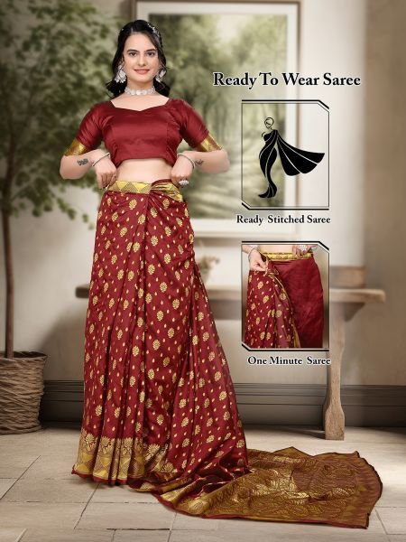 Black Ready to Wear Woven Banarasi Jacquard Pure Silk Saree Sale