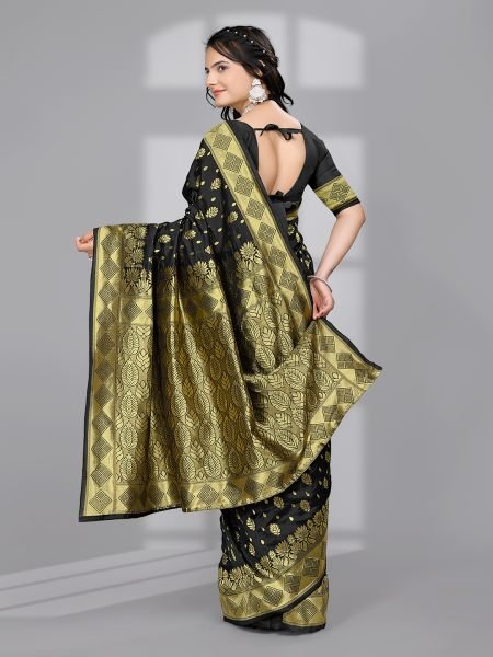 Black Ready to Wear Woven Banarasi Jacquard Pure Silk Saree Designer Sarees
