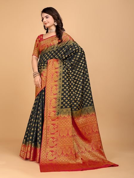 Black Woven Banarasi Nylon Pure Silk Saree Banarasi Sarees