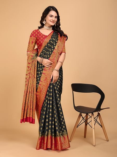 Black Woven Banarasi Nylon Pure Silk Saree Banarasi Sarees