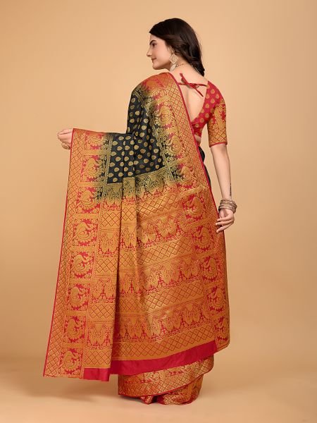 Black Woven Banarasi Nylon Pure Silk Saree Banarasi Sarees