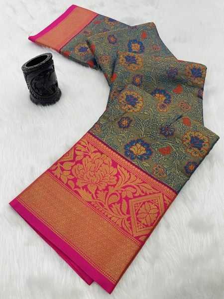 Blue Pure Silk Dharmavaram Pattu Saree with Elegant Jacquard Zari Weaving Sale