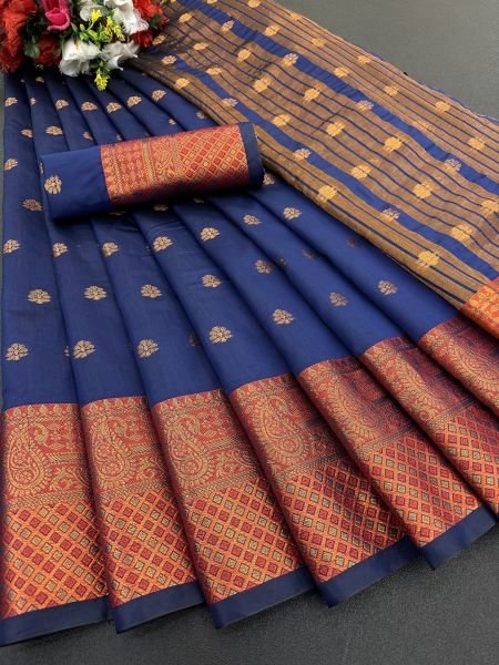 Blue Soft Silk Banarasi Saree with Gold Zari Jacquard Detailing Sale