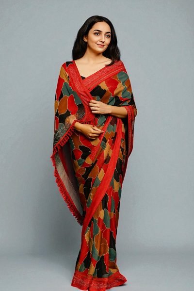 Border Swarovski Diamond Work Abstract Printed Chiffon Saree Printed Sarees