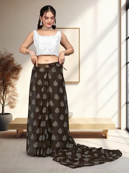 Brown Floral Print Ready To Wear Daily Saree Printed Sarees