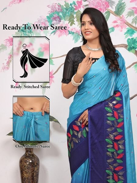 Chiffon Paisley Print Ready To Wear Sky Blue Saree Printed Sarees