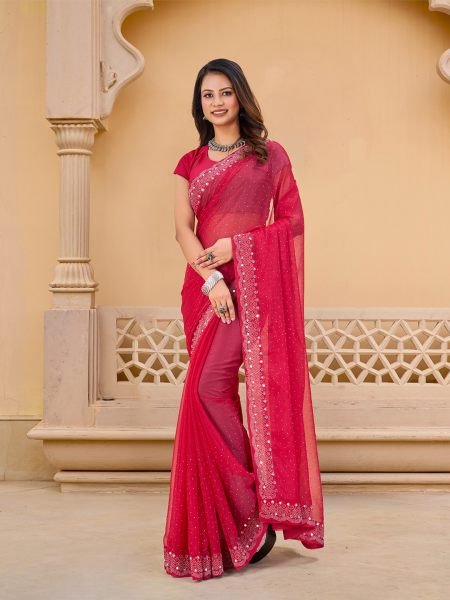 Gajri Chiffon Saree with Swarovski Diamond Embellishments Sale