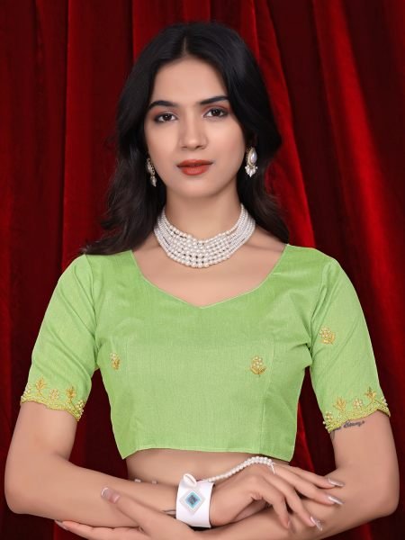 Chinon Dual Tone Saree with Embroidered Moti Border   Unstitched Blouse Piece Embroidered Sarees