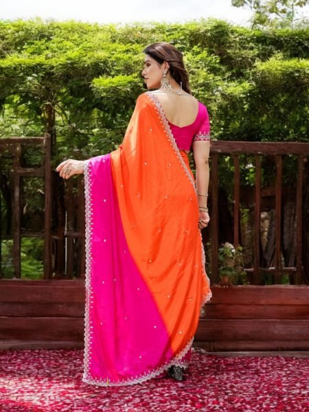 Chinon Embroidered Saree with Shaded Solid Color Design Designer Sarees