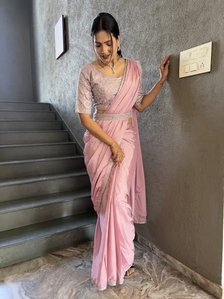  Chinon Embroidery Work Saree With Stitched Blouse Daily Deals