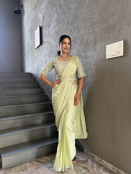  Chinon Embroidery Work Saree With Stitched Blouse Daily Deals