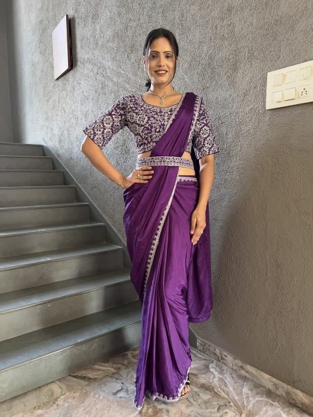  Chinon Embroidery Work Saree With Stitched Blouse Daily Deals