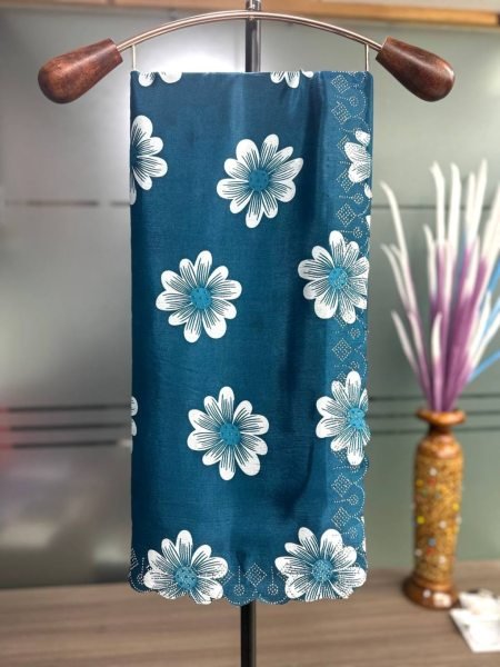 Chinon Floral Print Saree with Swarovski Diamond Border   Printed Blouse Piece Printed Sarees