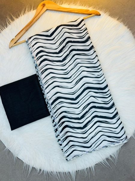 Chinon Silk Printed Saree with  Swarovski Stone Border Printed Sarees