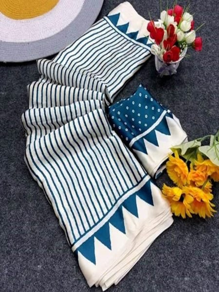 Crepe Silk Geometric Stripes   Traditional Print Saree  Printed Sarees