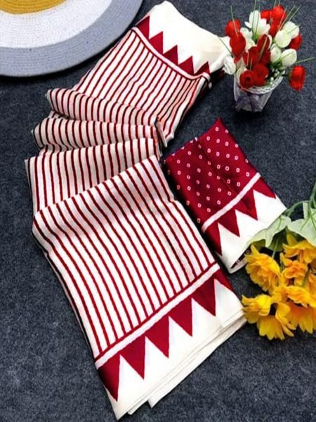 Crepe Silk Geometric Stripes   Traditional Print Saree  Daily Deals