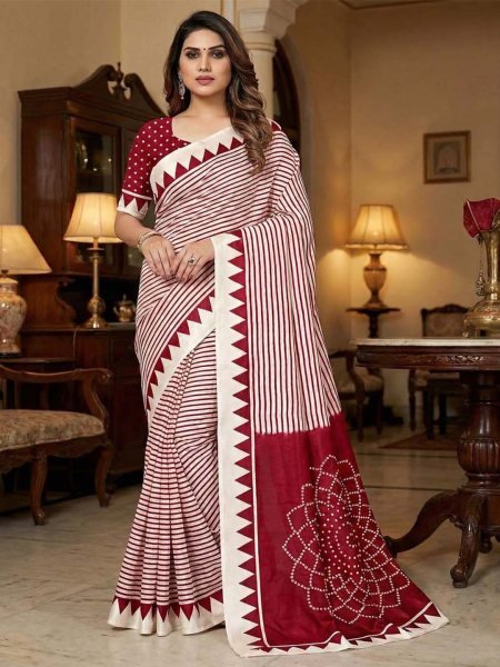 Crepe Silk Saree with Contemporary Geometric Stripes   Traditional Print Printed Sarees