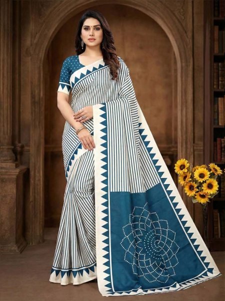 Crepe Silk Saree with Contemporary Geometric Stripes   Traditional Print Daily Deals