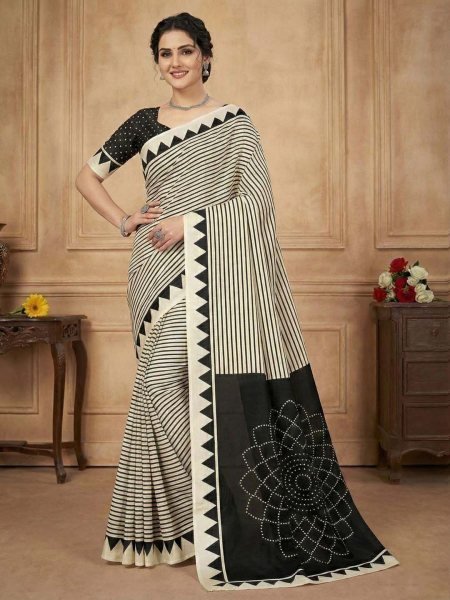 Crepe Silk Saree with Contemporary Geometric Stripes   Traditional Print Daily Deals