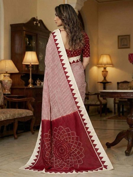 Crepe Silk Saree with Contemporary Geometric Stripes   Traditional Print Printed Sarees